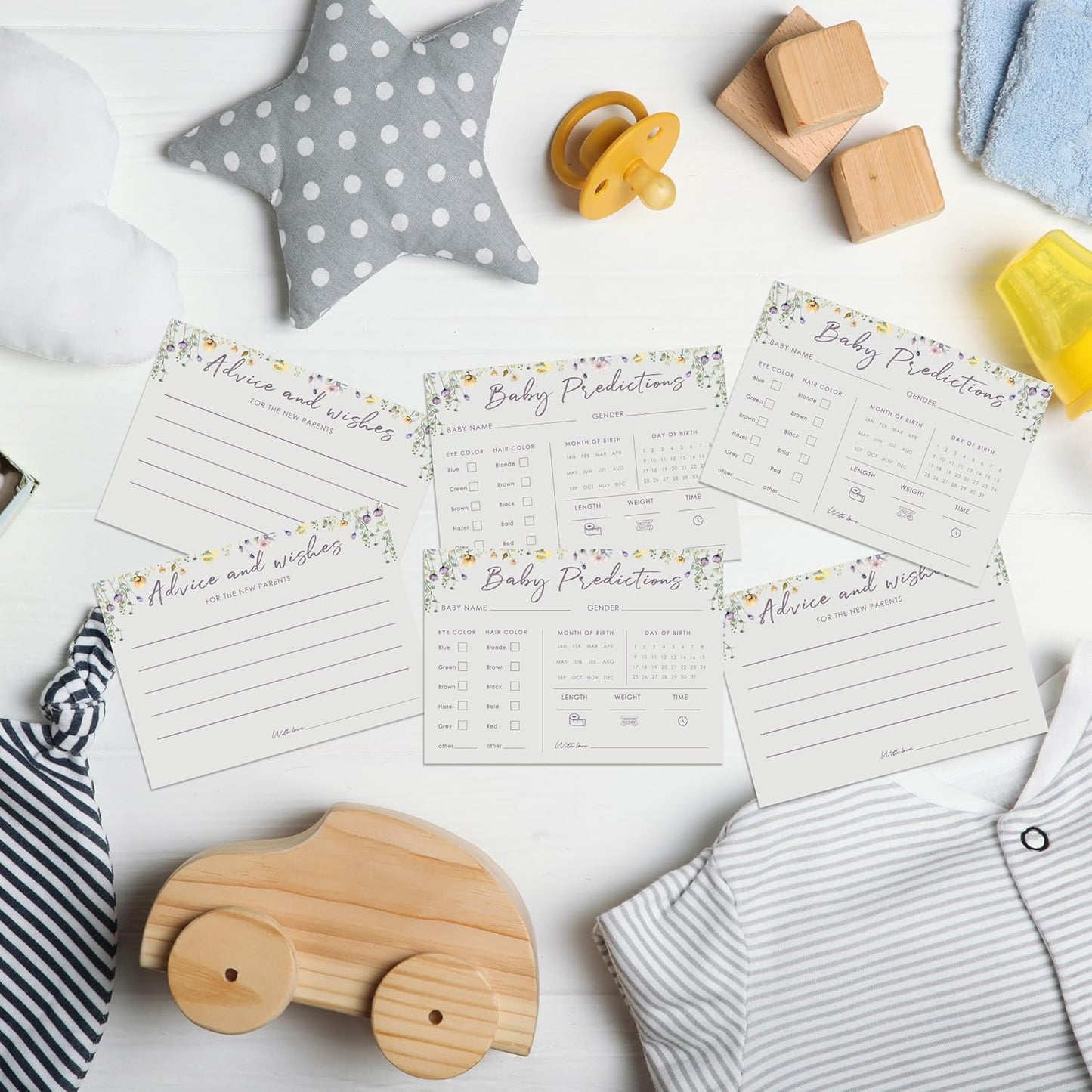 Baby Predictions and Advice Cards, 5" x 7" Pink Baby Shower Predictions Cards, Daily Party Games & Activities Favors for Newparents - G08