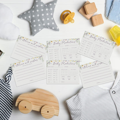 Baby Predictions and Advice Cards, 5" x 7" Pink Baby Shower Predictions Cards, Daily Party Games & Activities Favors for Newparents - G08