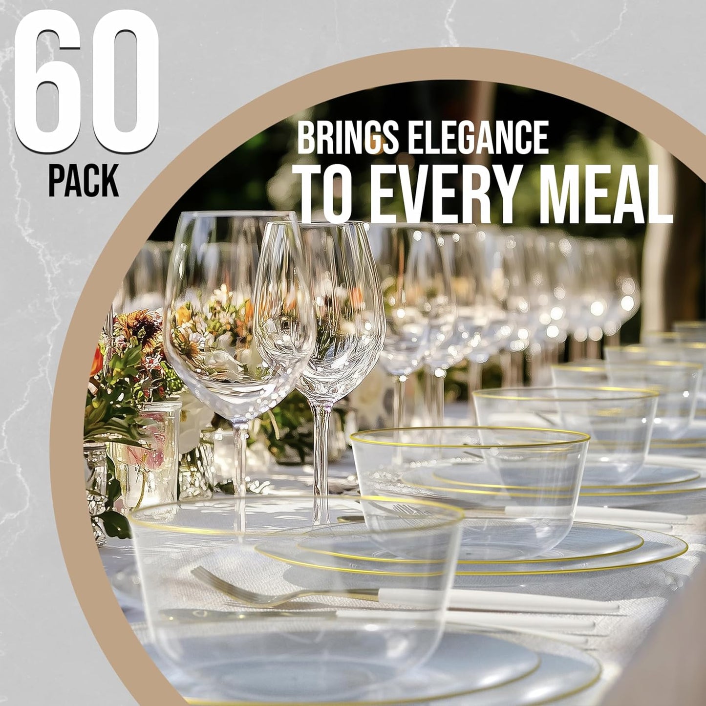White Gold Rim Disposable Plastic Bowls - 16 Oz, 30 Count - Large, Heavy Duty - Perfect for Weddings & Parties