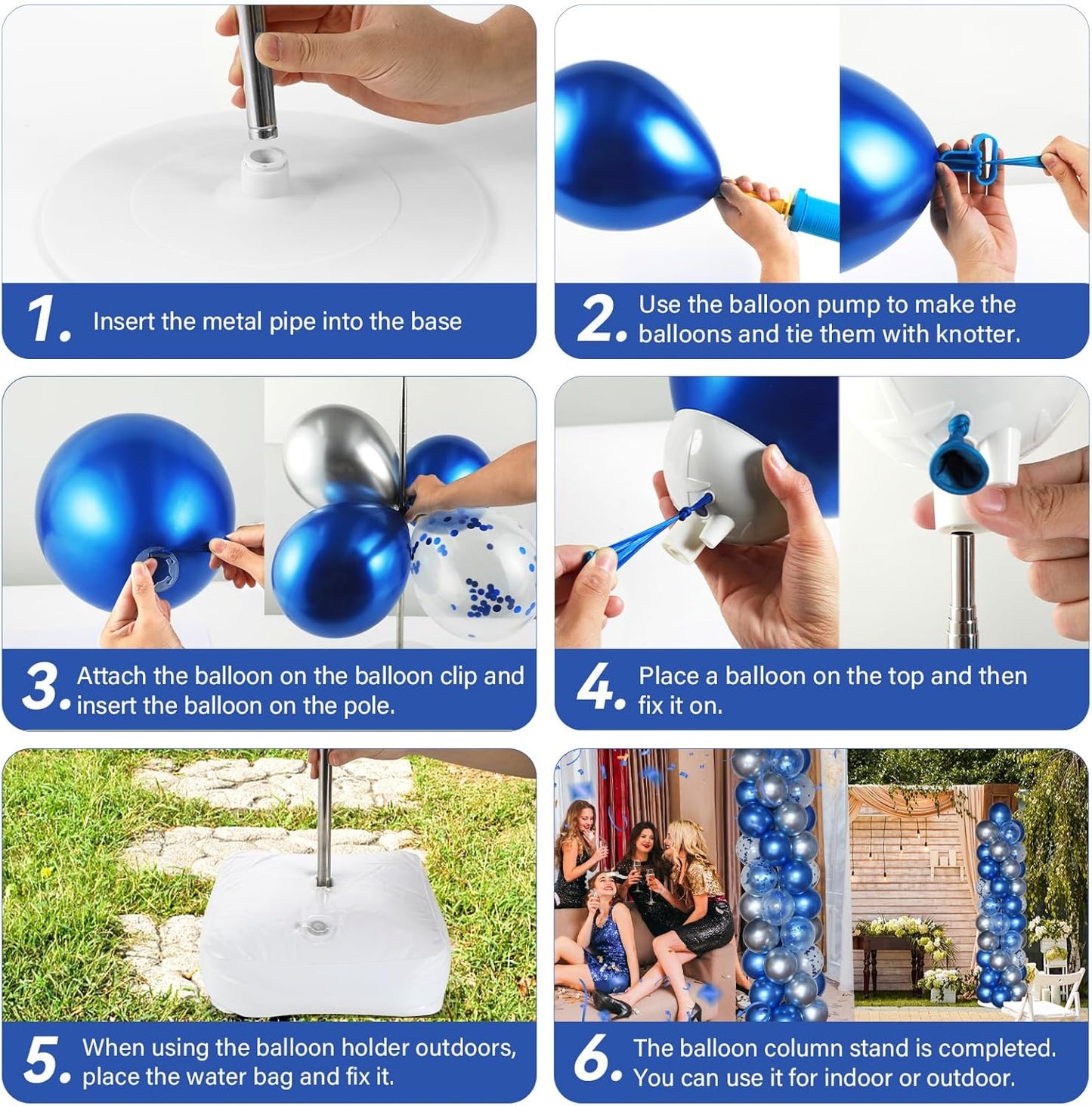 2 Sets Balloon Column Stand Kit with 100 Balloons Adjustable Balloon Tower Stand with Bases for Floor Balloons Column Kit for 2026 Graduation Birthday Appreciation Party Decor Navy Blue and Silver
