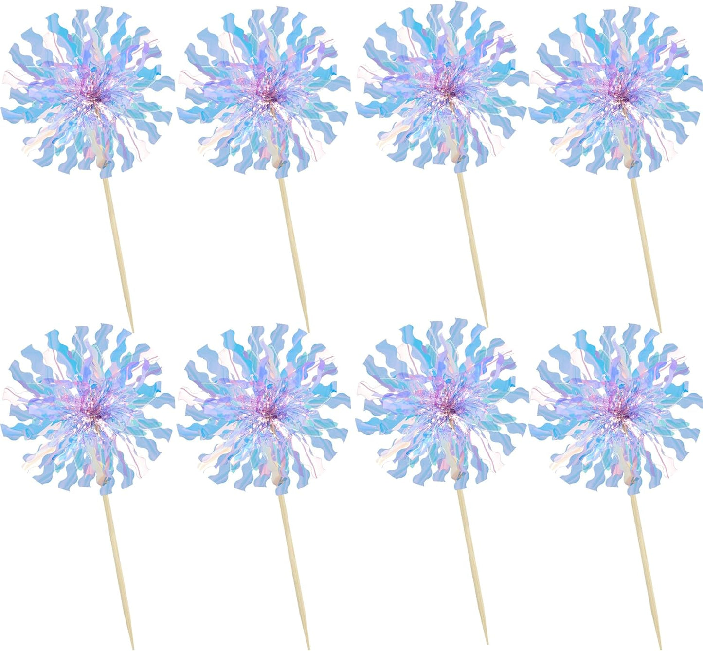 Ephlyn 30Pcs Foil Firework Cupcake Toppers Sparkle Tinsel Cupcake Picks Drink Stirrers Cocktail Food Fruit Toothpicks for Baby Shower Graduation Party Supplies White