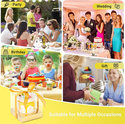 EUSOAR Individual Cupcake Holder, 50pcs 3.5 Inch Plastic Black Cupcake Containers with Lids, Single Transparent Display Clear Cupcake Carrier with Ribbon and Inserts for Wedding Party Favor