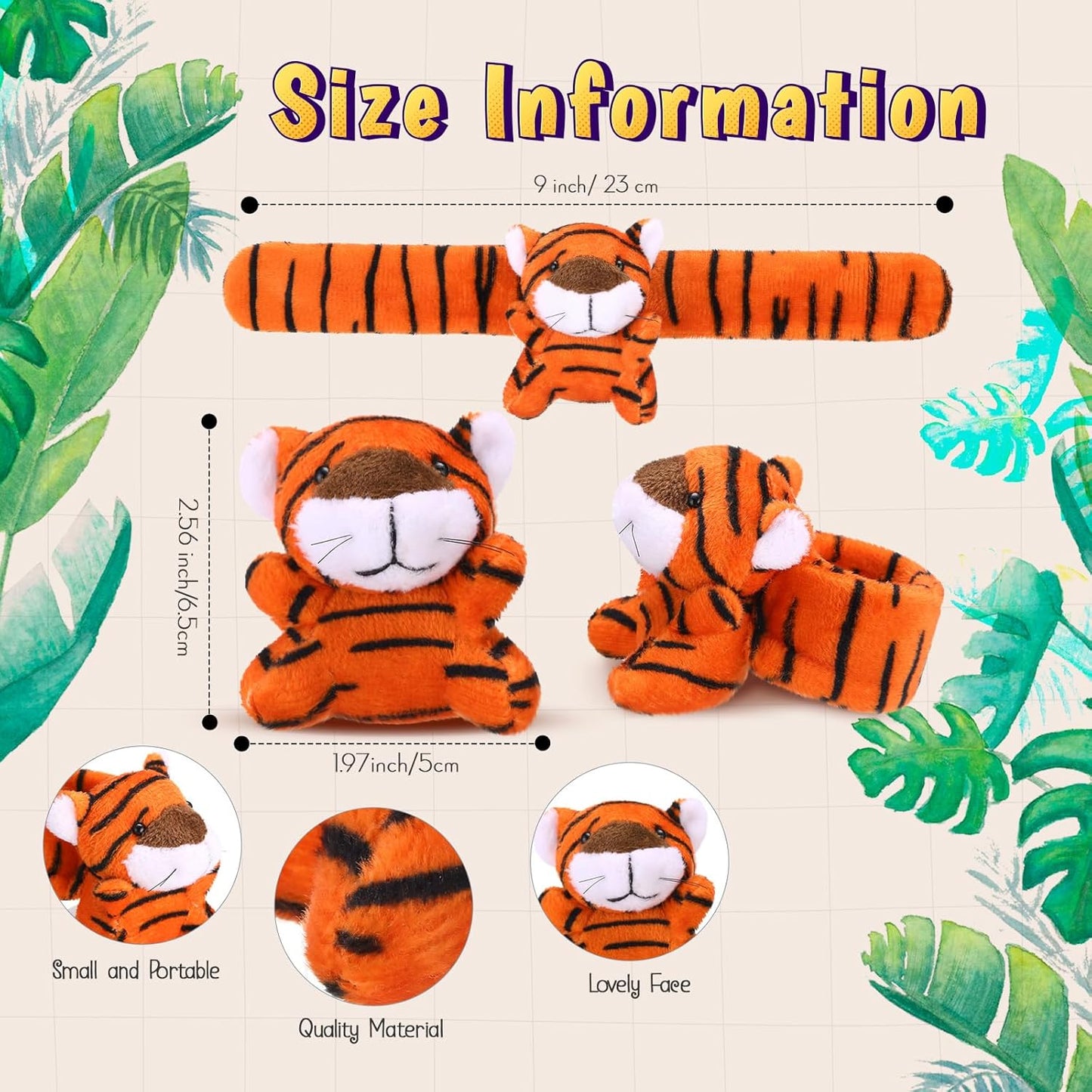 Vinsot 36 Pcs Mini Stuffed Animal Slap Bracelet Plush Wrist Slap Band Toys Bulk Snap Bracelets Kids for Themed Party Favors, Holiday Gifts, Classroom Rewards