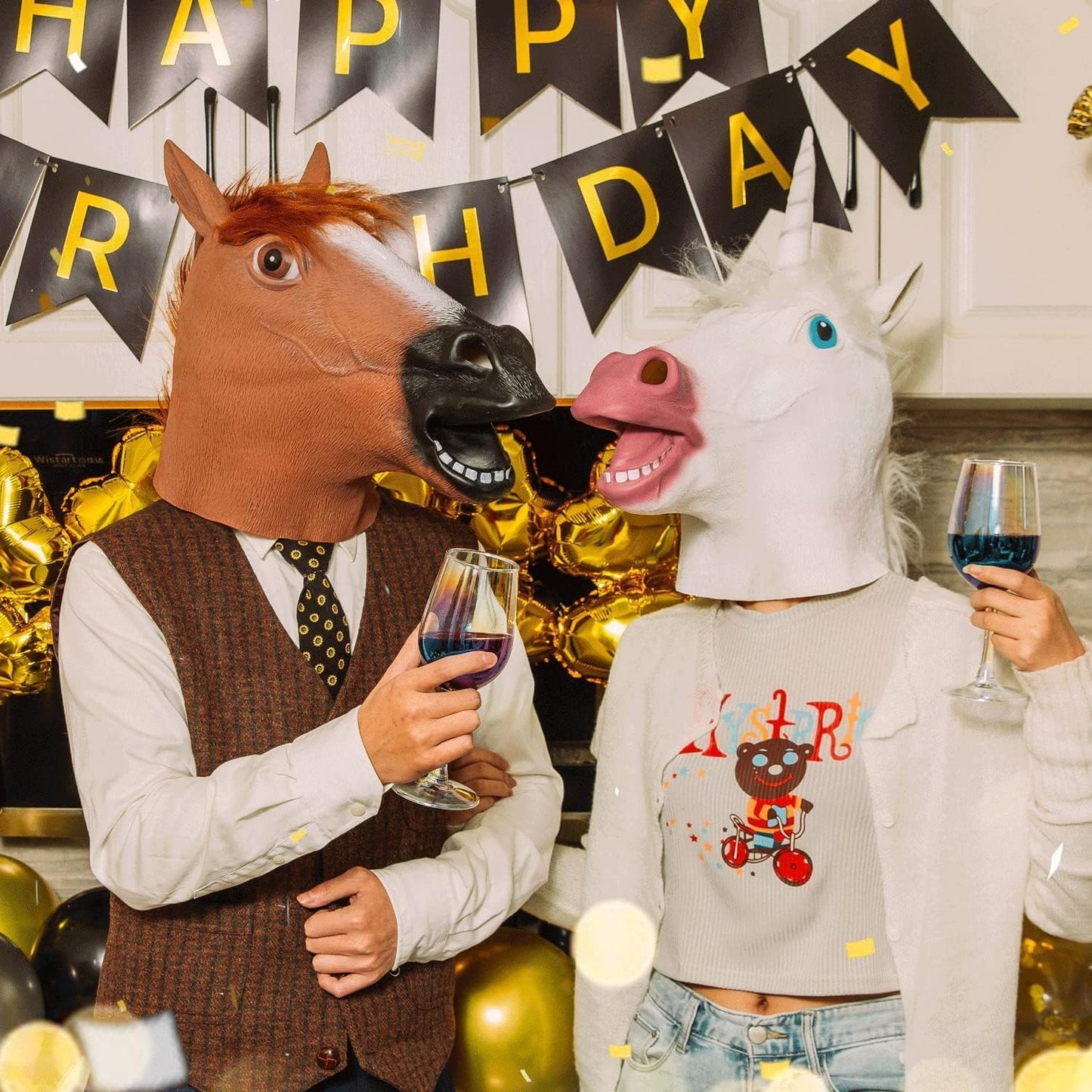 CreepyParty Horse Head Mask - Animal Halloween Costume for Parties, Cosplay, Photo Booth Props, And Pranks - Funny Gag Gift for Adults, Brown