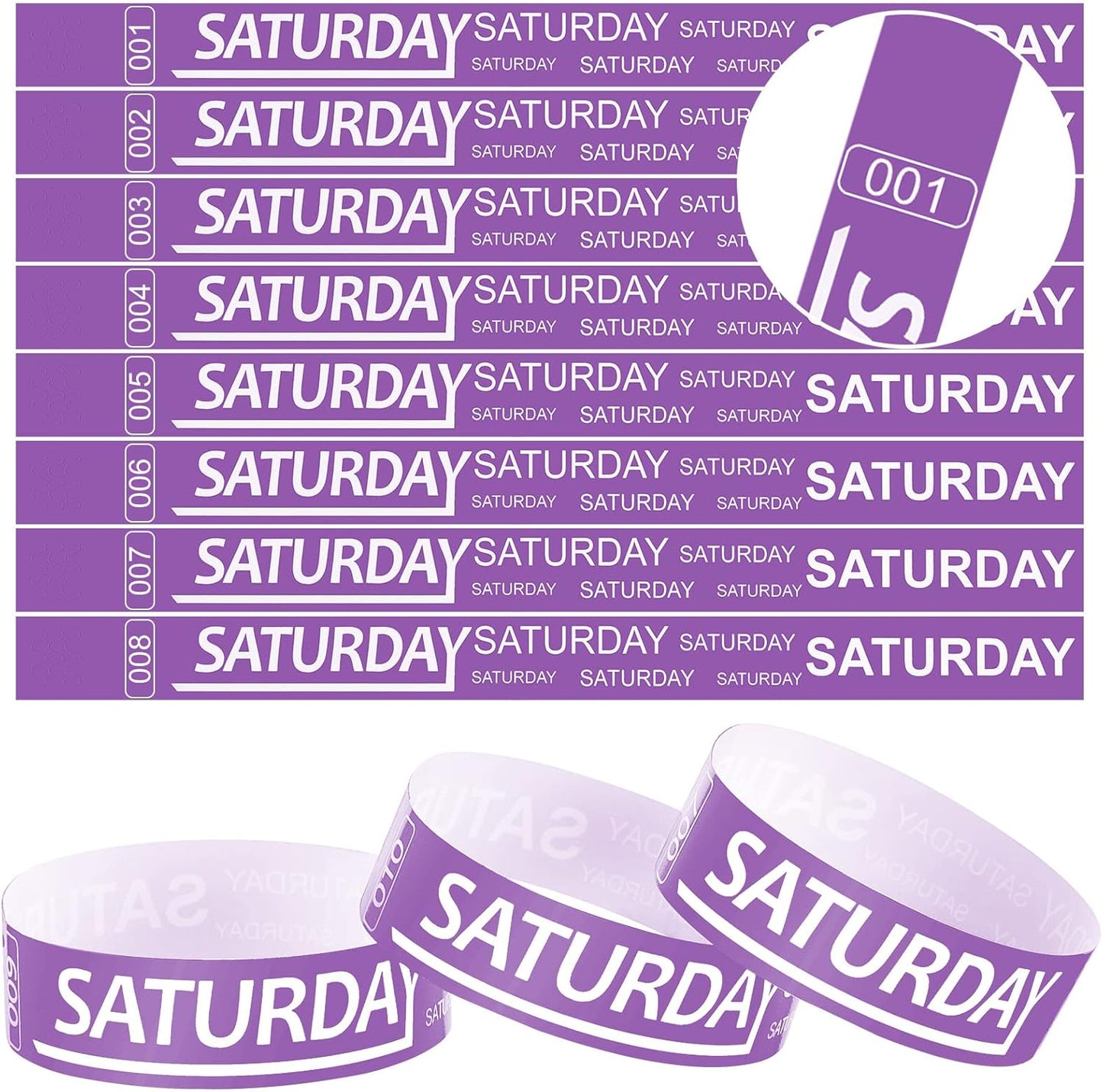 Henoyso 600 Pcs Saturday Paper Wristbands Event Admission Paper Bracelets Numbered Waterproof Party Armbands for Events Day of the Week(Red)