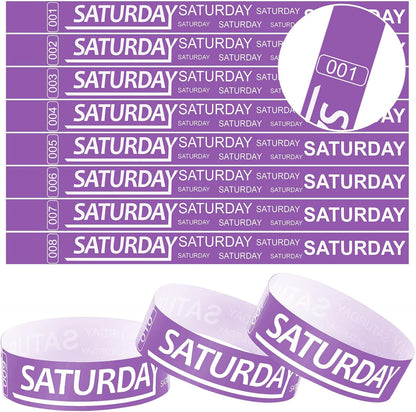 Henoyso 600 Pcs Saturday Paper Wristbands Event Admission Paper Bracelets Numbered Waterproof Party Armbands for Events Day of the Week(Red)