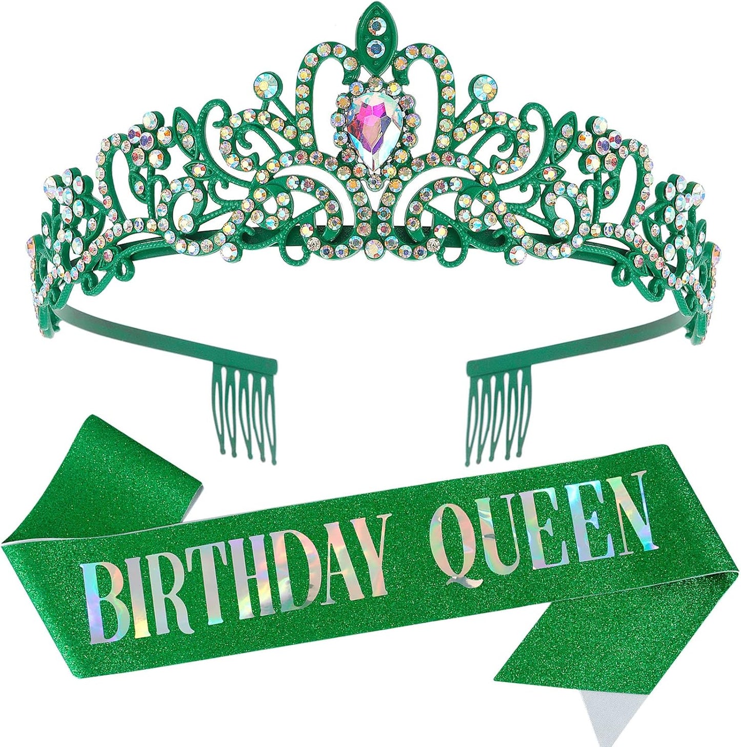 COCIDE Birthday Queen Sash & Rhinestone Tiara Set Gold Happy Birthday Crowns for Women Party Decoration Kit Rhinestone Headband for Women Glitter Crystal Hair Accessories for Cake Topper