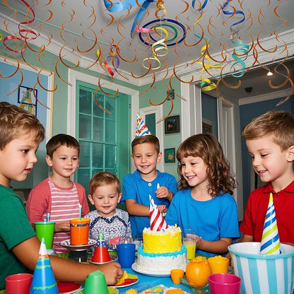 30 Pieces Hanging Swirl Party Decorations Foil Decorations Ceiling Swirl Spiral Hanging Plastic Streamer for Ceiling Birthday Graduation Wedding Celebration Baby Shower Party Supply (Black)