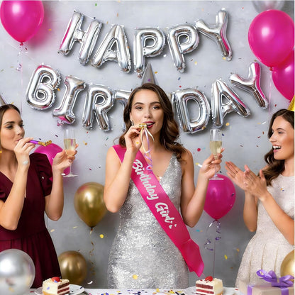 ‘Birthday Girl' Birthday Sash Royal Blue with Glitter Silver Letters Birthday Sash for Women, Sweet 16, 18th 21st B-day Sash