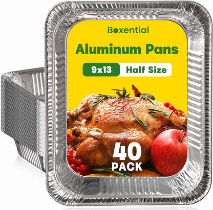9x13 Aluminum Pans [40 Pack], Extra Heavy Duty Half Size Disposable Aluminum Foil Pans, Deep Baking Pans for Cooking, Roasting, Heating, and Steam Tables