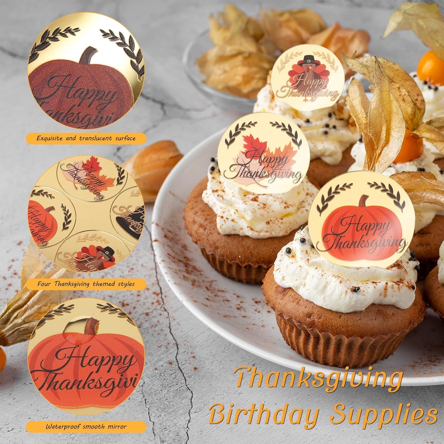 20pcs Gold Mirror Acrylic Happy Birthday Cupcake Toppers Round Engraved Cake Picks Happy Birthday Cake Toppers for DIY Birthday Gift Flower Bouquet Pastries Desserts Decor