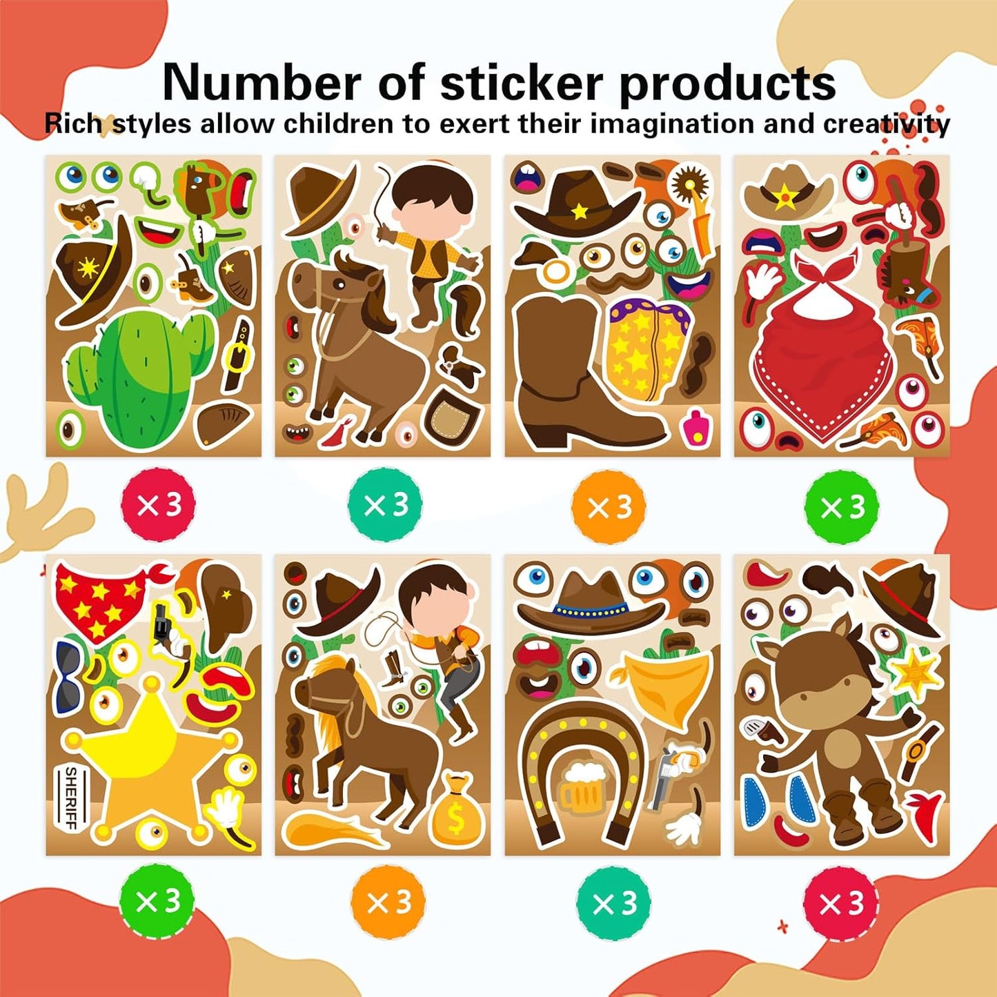 24 PCS Fairy Stickers for Kids, Make a Face Sticker with 8 Unique Designs Fairy, Frog, Mushroom, Make Your Own Stickers for Girls Birthday Party Favors, Goodie Bags, DIY Crafts