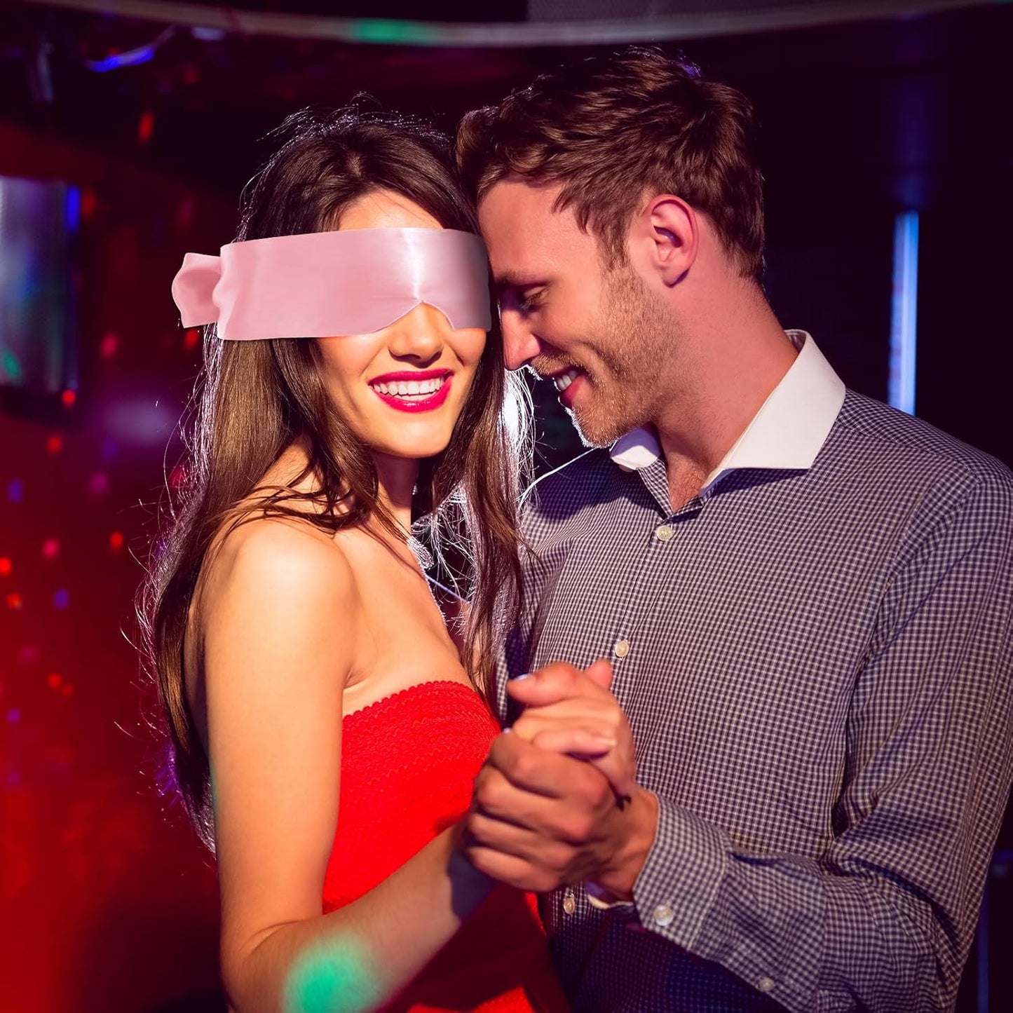 Tyqour 2 Pcs Soft Silk Blindfold for Adult Couples, Satin Blind Folds for Adult Play, Adjustable Blindfold for Party Games, 59 Inch V-Shaped Blackout Sleep Mask for Women Men Gift (Black, Pink)