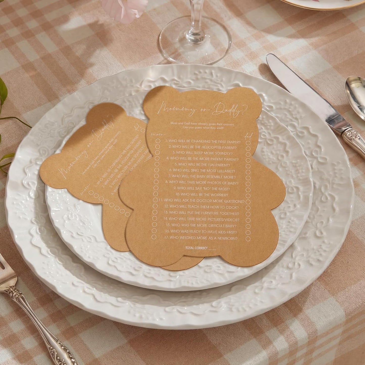 50 Pcs Bear Baby Shower Games Baby Bingo Cards Game for New Parents Girl or Boy Fun Games Gender Neutral Activity Kraft Paper Cards