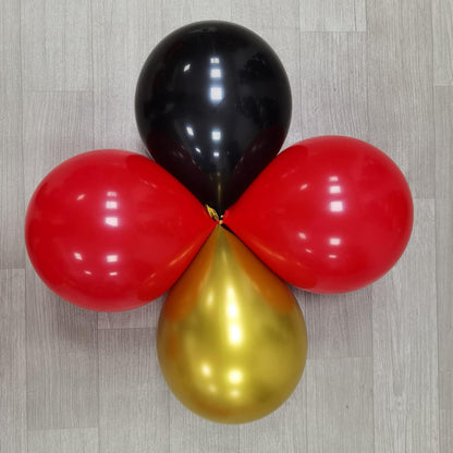 Balloon Column Stand Kit Set of 2, 5 Ft Modular Balloon Tower Pillar with Base for Birthday, Graduation, Baby Shower, Wedding Party Decoration (100 Black Gold Red Balloons Included)