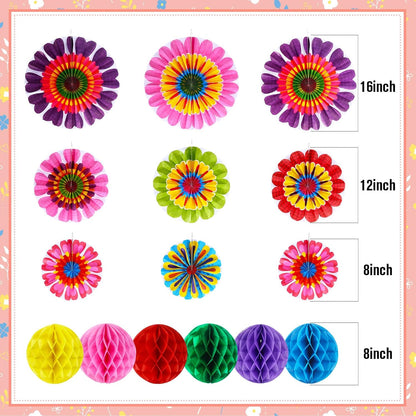 Outus 21 Pcs Spring Flower Hanging Paper Fans Flower Paper Fans Classroom Decorations Springtime Summer Tissue Pom Poms for Ceiling Wedding Birthday Party Supply Classroom Decor(Spring Flower)