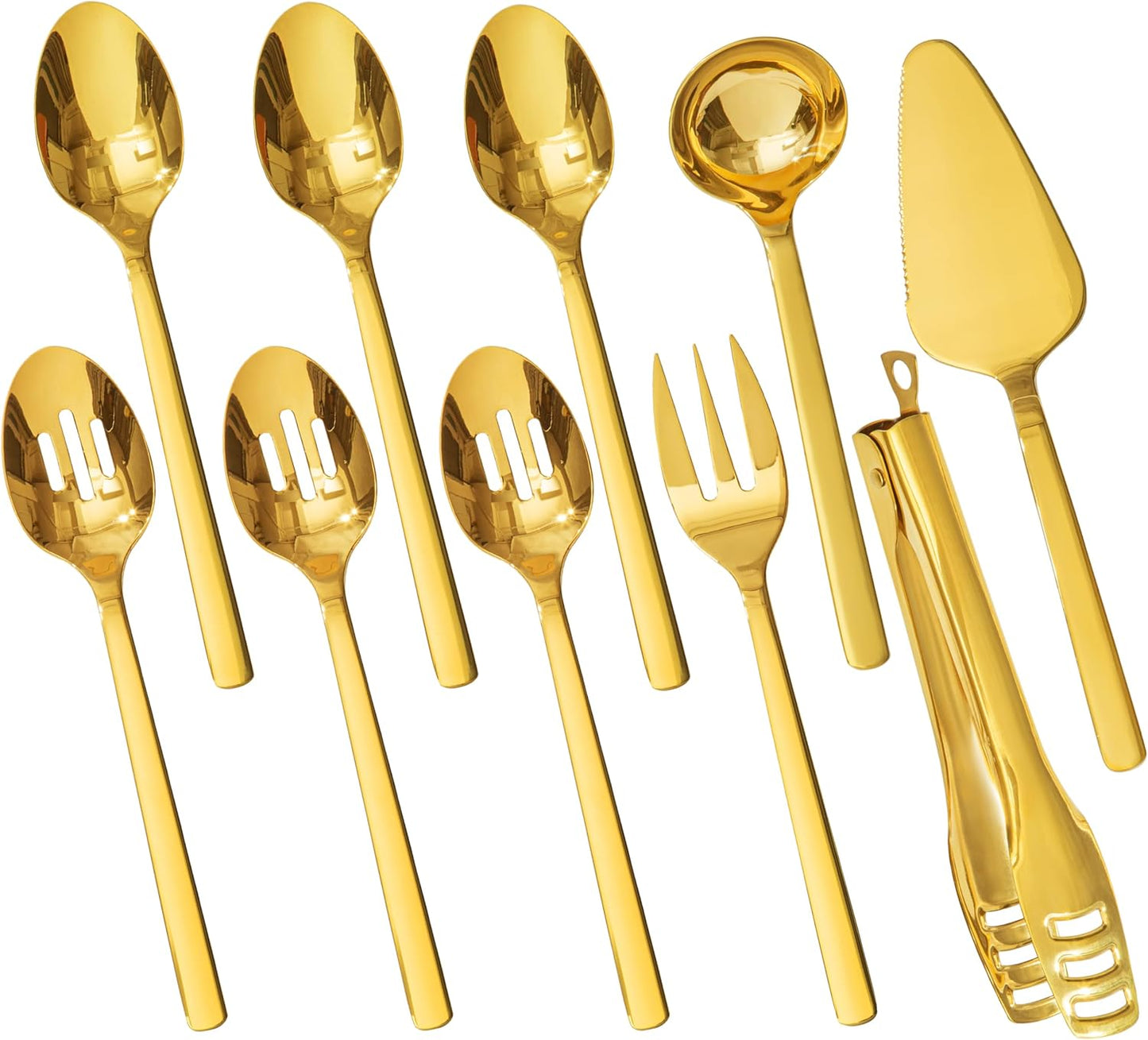 KINGSTONE Large Hostess Serving Utensils Set, 18/10 Stainless Steel Heavy Duty 10-inch Serving Utensils, Slotted Spoons, Forks, Tongs, Cake Pie Server for Buffet, Wedding, Party
