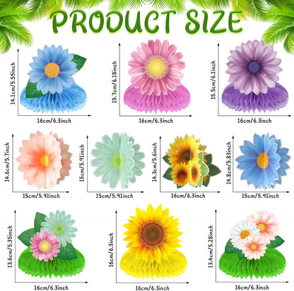 10 Pieces Spring Sunflower Honeycomb Centerpiece Flower Table Decoration Spring Summer Birthday Party Decor for Mother's Day Women Office Classroom Kids Butterfly Daisy Party Supplies