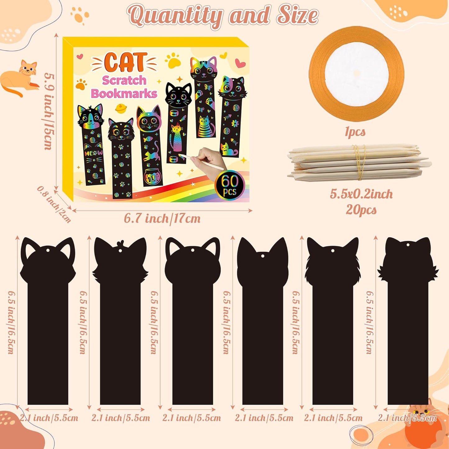 CY2SIDE 60PCS Princess Fairy Wand Scratch Bookmarks for Girls, Make Your Own Fairy Stick Scratch Paper Magic Wands Bookmark, DIY Princess Stick Rainbow Crafts Ornaments for Kids Birthday Party