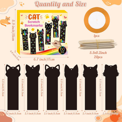 CY2SIDE 60PCS Princess Fairy Wand Scratch Bookmarks for Girls, Make Your Own Fairy Stick Scratch Paper Magic Wands Bookmark, DIY Princess Stick Rainbow Crafts Ornaments for Kids Birthday Party