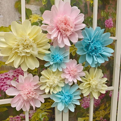 Crepe Paper Flower for Wall Decor Girls Birthday Party Backdrop Baby Shower Nursery Room Decoration Pack of 9 (Pastel)