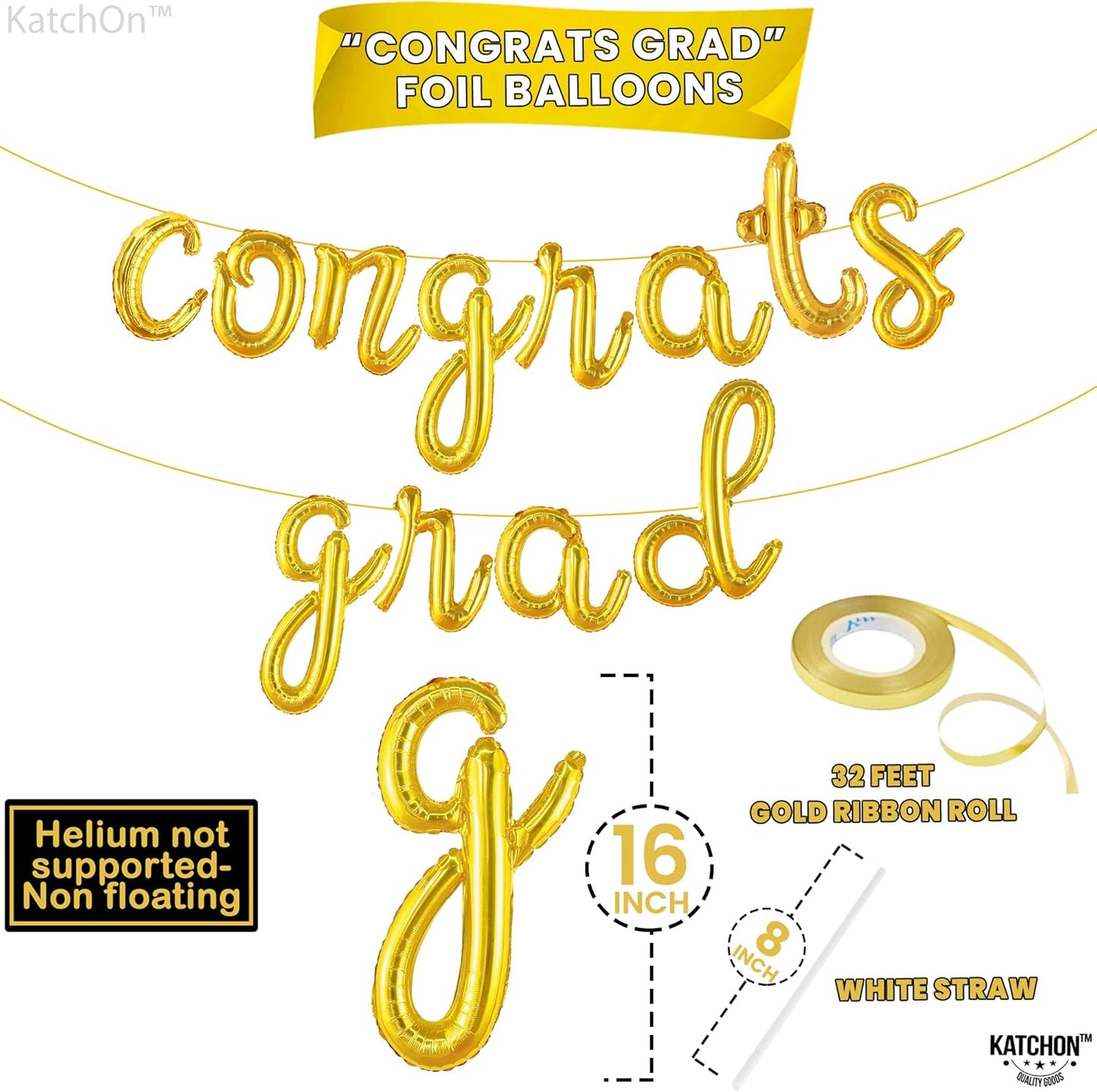 Graduation decorations 2026 | Rose Gold Congratulations Balloons - 16 Inch | Script Congrats Grad Balloons for Graduation Decorations Class of 2026 | Grad party decor, KatchOn