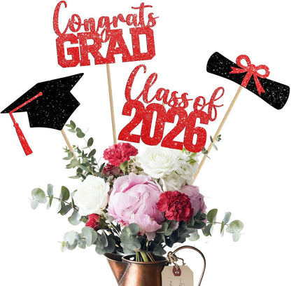 Class of 2026 Centerpieces Sticks for Graduation, 16 Pcs Graduation Decorations Cake Toppers, Graduation Theme Party Decorations Supply(BG)