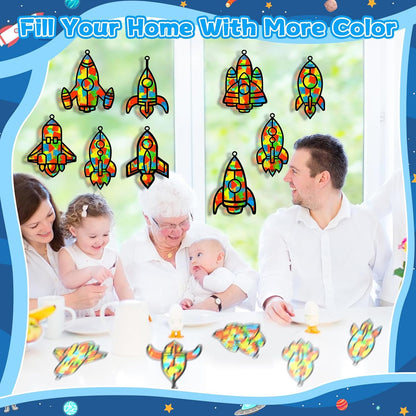 QOUBAI 32 Sets Stars Suncatchers Craft Back to School DIY Stained Glass Window Patriotic 4th of July Paper Craft Home School Classroom Decor Kid Birthday Gift Creative Art Activity Game - Colors A