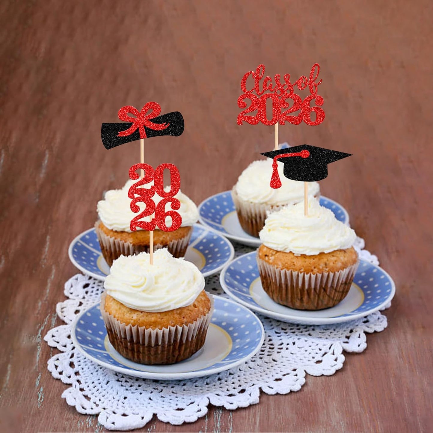36 PCS 2026 Graduation Theme Cupcake Toppers Glitter Class of 2026 Grad Cap Diploma Cupcake Picks 2026 Graduation Theme Party Cake Decorations Supplies Deep Blue