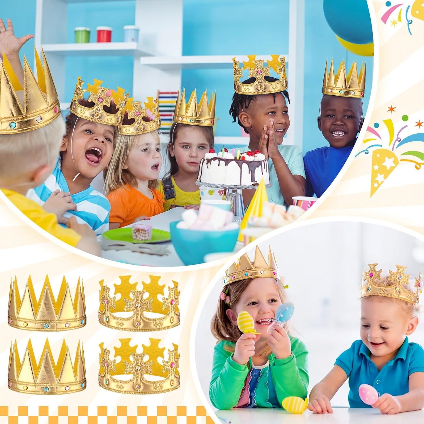 Yaomiao 44 Pcs Birthday Foam Crowns for Kids Princess Tiaras King Hat Bulk Diamond Sticker Kits for Crown Party Supplies