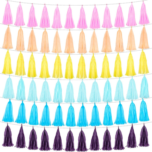 KatchOn, Multicolor Paper Tassel Garland Banner - 6.5 Feet, Pack of 60 | DIY Tissue Paper Garland for Classroom Decor | Unicorn Birthday Decorations for Girls | Tassel Garland for Rainbow Decorations