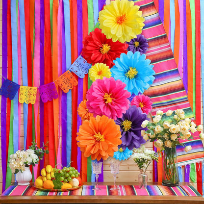 Watersay 12 Pcs 10" 20" Giant Mexican Fiesta Paper Flowers Colorful Tissue Crepe Flowers Pom Poms Craft for Floral Party Backdrop Wedding Birthday Party (Dusty Color)