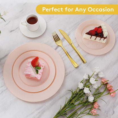 Goodluck 200PCS Gold Plastic Plates, Heavy Duty Disposable Gold Plates with 100 10.25 inch Dinner Plates and 100 7.5 inch Dessert Plates for Party, Holiday, Wedding, Thanksgiving