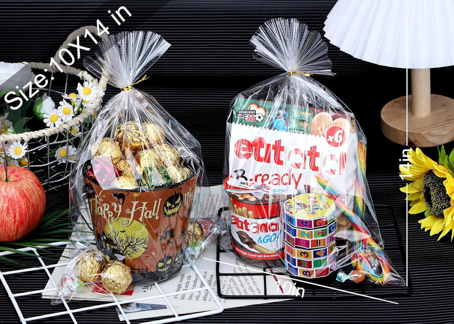 Clear Candy Bags 100pcs 6X10 Cellophane Treat Bag Party Favor Goodie Cake Pop Gift Apple Cello for Gift Baskets Bakery Cookie with Ties