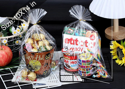 Clear Candy Bags 100pcs 6X10 Cellophane Treat Bag Party Favor Goodie Cake Pop Gift Apple Cello for Gift Baskets Bakery Cookie with Ties