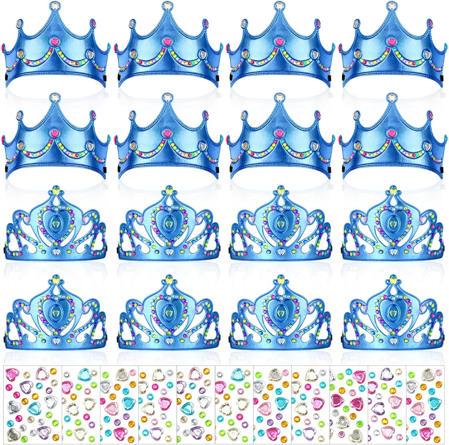 Yaomiao 44 Pcs Birthday Foam Crowns for Kids Princess Tiaras King Hat Bulk Diamond Sticker Kits for Crown Party Supplies