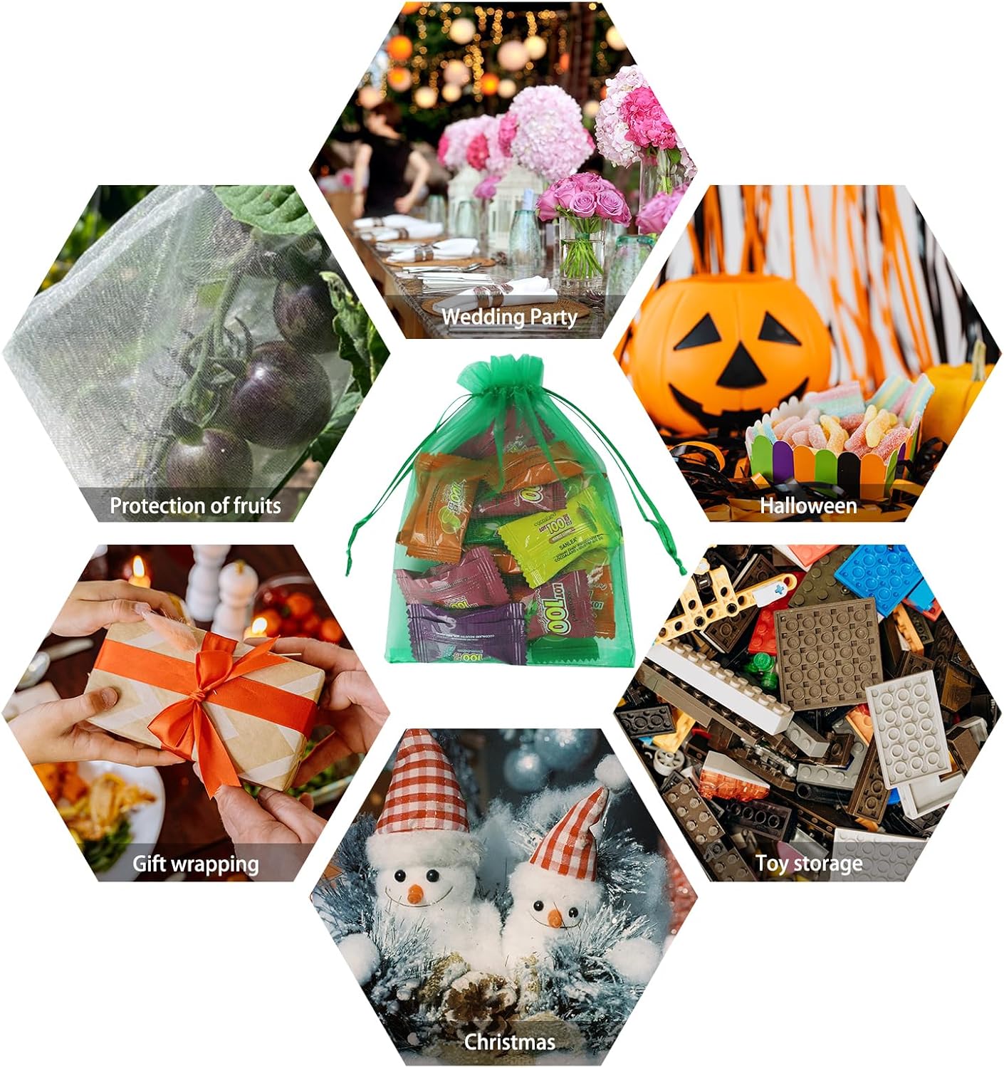 Wudygirl 100pcs 5X7 Inches White Organza Bags Christmas Drawstring Pouches Party Wedding Favor Bags Goodie bags(White 5x7)