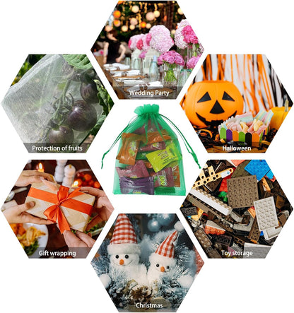 Wudygirl 100pcs 5X7 Inches White Organza Bags Christmas Drawstring Pouches Party Wedding Favor Bags Goodie bags(White 5x7)