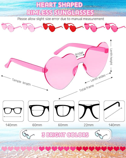 Frienda 20 Pairs Heart Shaped Sunglasses Rimless Candy Color Glasses for Women Men Party Favor