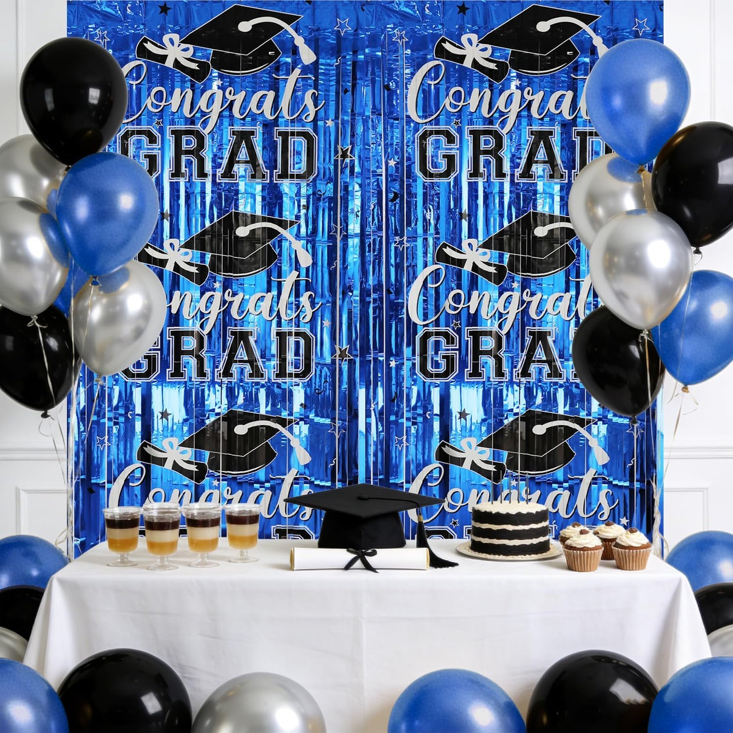 Gradution Party Suppiles Backdrop Decoration 2026, Claas of 2026 Streamer Tinsel Foil Fringe Curtains, Photo Booth Prop Backdrop, Black Grad Photo Backgrounds