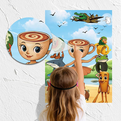 TJLMCORP Italian Brainrot Party Game, Pin the Tail Party Game Set With 24 Stickers and and 2 Blindfolds, Tralalero Themed Birthday Party Supplies, Brain Rot Party Decorations（Tung Tung Tung Sahur）