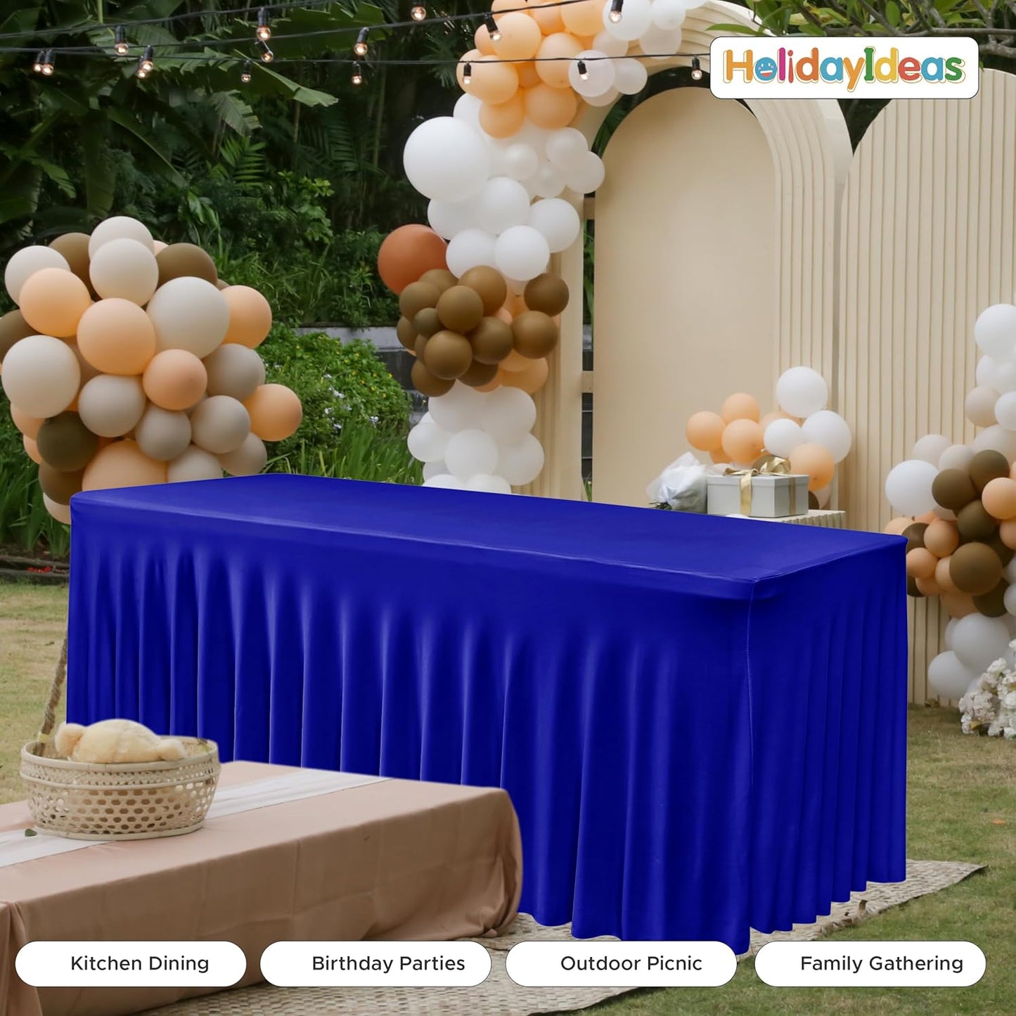 HolidayIdeas 2 Pack Spandex Table Skirt for 6 Ft Rectangle Tables, Black Fitted Stretch Tablecloth 30 x 72 Inch, Wrinkle Resistant Ruffle Design for Wedding Banquets, Trade Shows, Parties
