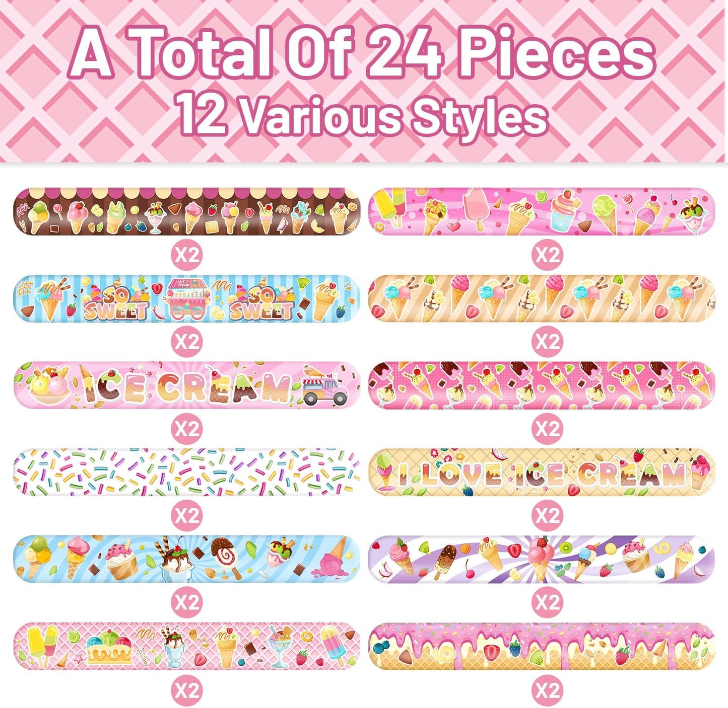 84 PCS Ice Cream Party Favors, 24 PCS Slap Bracelets & 60 PCS Stickers Ice Cream Birthday Party Decorations Supplies Gifts for Kids Classroom Rewards