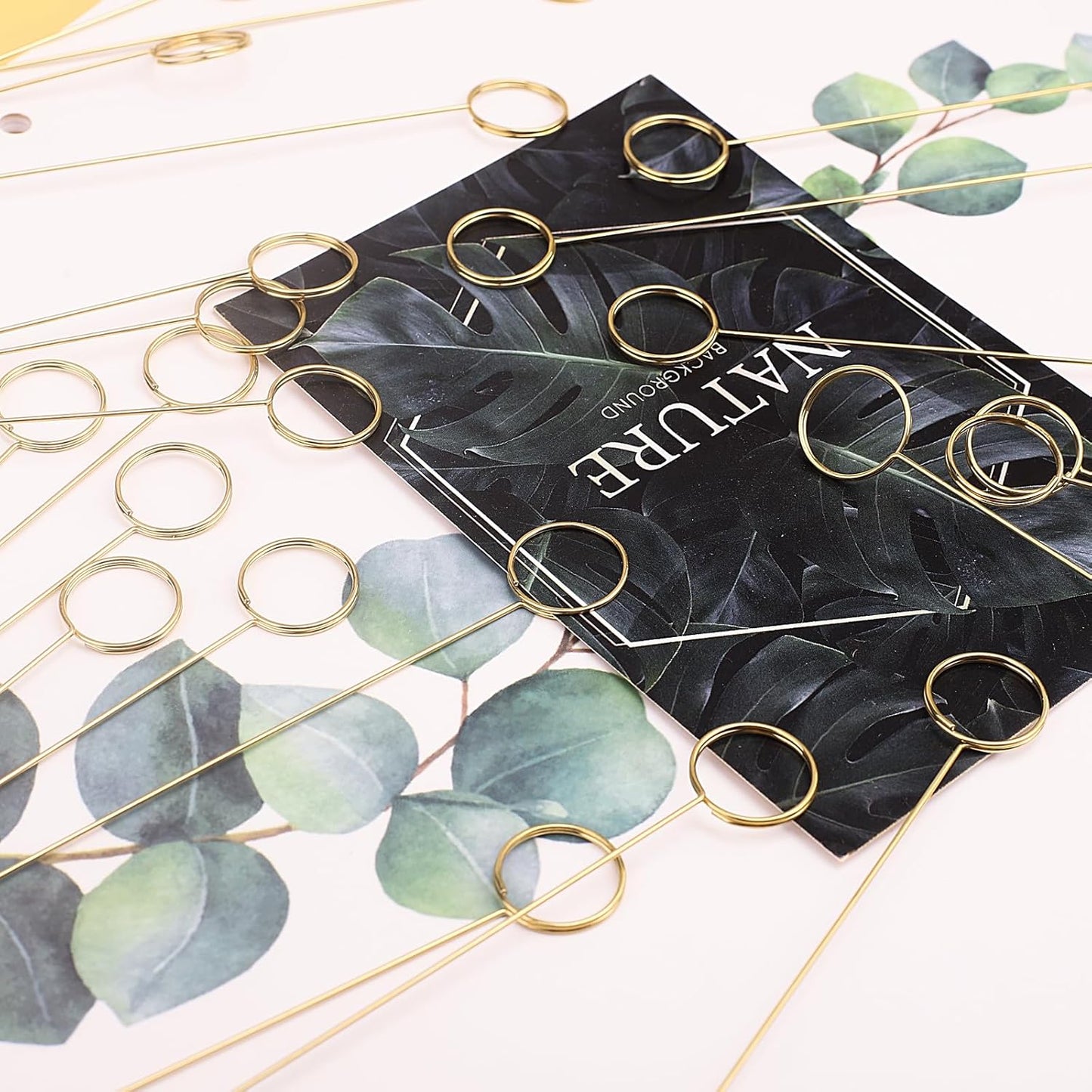 Picture Holders for Centerpieces,40Pcs Gift Card Holder Picks,Metal Photo Holders for Centerpieces,Sticks for Flower Bouquet Wedding Party Birthday (Round Shaped)