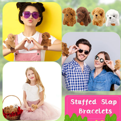 12 Pcs Stuffed Dog Animal Slap Bracelets Plush Puppy Slap Bracelets Teddy Dog Stuffed Slap Wrist Bracelets Bulk for Birthday Party Gifts Favors Goodie Bag Fillers