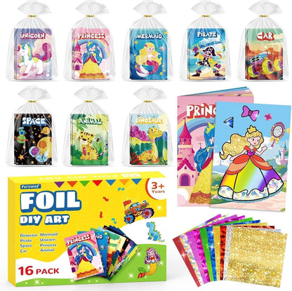 PARTYWIND Party Favors for Kids, 16 Pack Foil Art & Craft Books Bulk for Kids 4-8, Easter Basket Goodie Bag Stuffer & DIY Creative Activity Toys for Kids Birthday Party Favors, Classroom Prizes