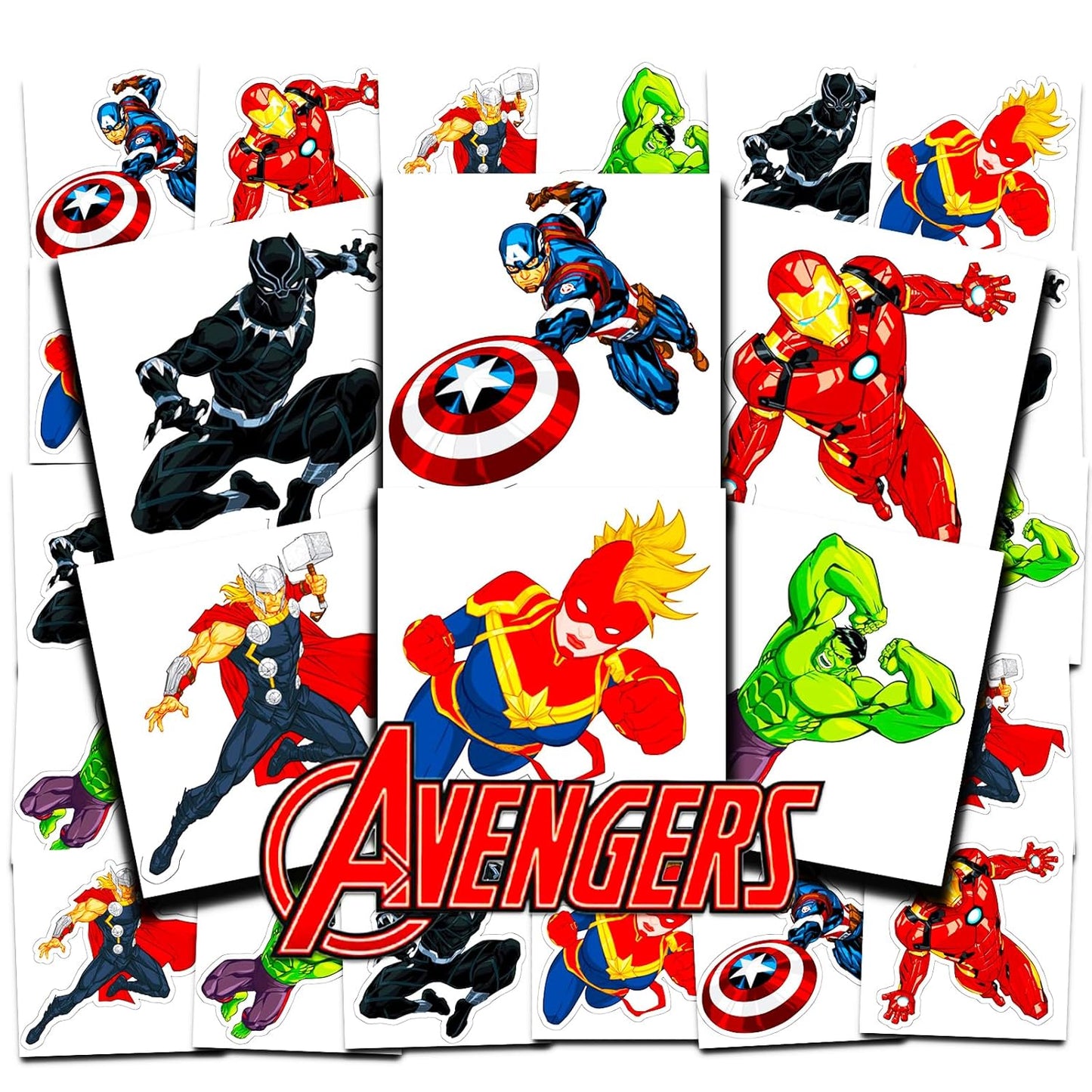 Marvel Avengers Tattoos Party Favors Bundle ~ 72 Perforated Individual 2" x 2" Temporary Tattoos for Kids Boys Girls (Avengers Party Supplies)