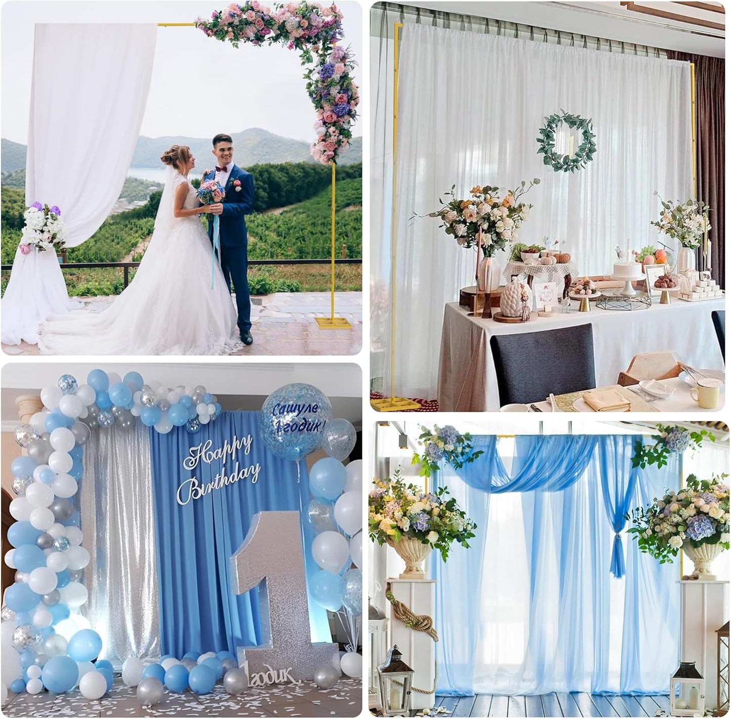 Fomcet 10FT x 10FT Backdrop Stand Heavy Duty with Base, Gold Portable Adjustable Pipe and Drape Kit, Square Metal Arch Party Frame for Wedding Birthday Parties Banquet Decorations