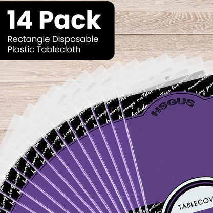 14 Pack Black 54 x 108 in. Rectangle Disposable Plastic Tablecloths - Smooth Decorative Covers for Parties, Weddings
