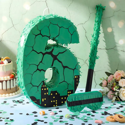 Poen Large Green Turtle Piñata Party Decoration Supplies Number 4 5 6 7 Piñata with Blindfold Stick and Confetti for Turtle Theme Birthday Party Baby Shower Photo Props Decoration(Number 7)